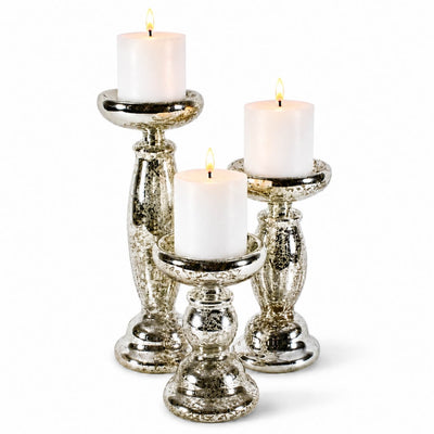Eastland Unique Mercury Glass Pillar Candle Holder Set of 3 - thumbnail number 3