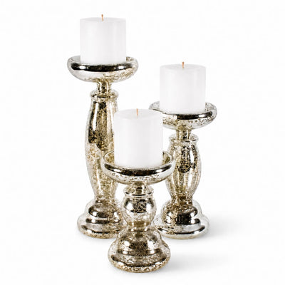 Eastland Unique Mercury Glass Pillar Candle Holder Set of 3 - thumbnail number 2