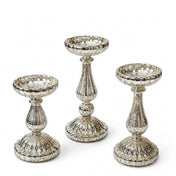 Richland Ribbed Unique Mercury Glass Pillar Candle Holder Set of 3 - thumbnail number 1