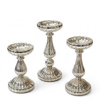 Richland Ribbed Unique Mercury Glass Pillar Candle Holder Set of 3
