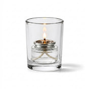 Lit Liquid Paraffin Fuel Cell inside clear glass hurricane holder on white background - thumbnail number 3