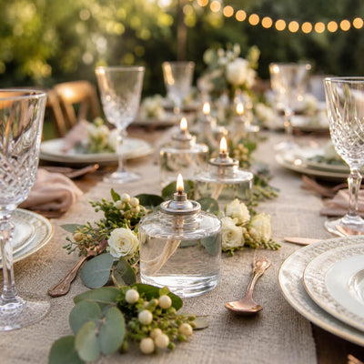 Elegant outdoor table with liquid paraffin fuel cell centerpieces - thumbnail number 4