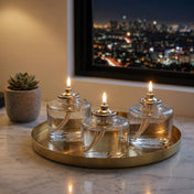 Three lit liquid paraffin fuel cells on elegant tabletop tray - thumbnail number 7