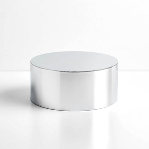 Silver Mirror Finish Acrylic Cake Stand 14" Round – Fillable Display Box Pedestal Riser with Hollow Bottom