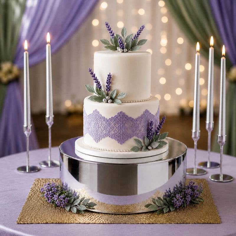 Two-tier lavender cake on silver mirror acrylic riser - thumbnail number 3