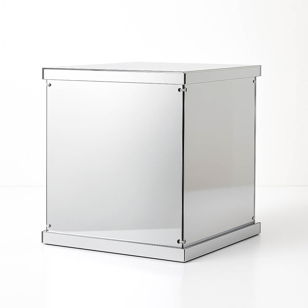 12" Silver Mirrored Acrylic Display Box – Pedestal Riser with Interchangeable Lid and Base