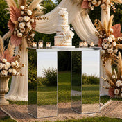 Mirrored rectangular wedding cake table with floral backdrop - thumbnail number 3