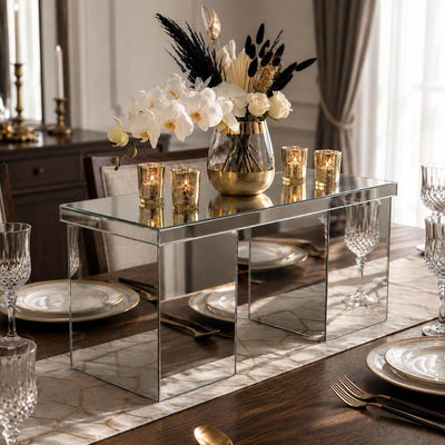 Mirrored rectangular centerpiece stand decorated with flowers and candles - thumbnail number 7
