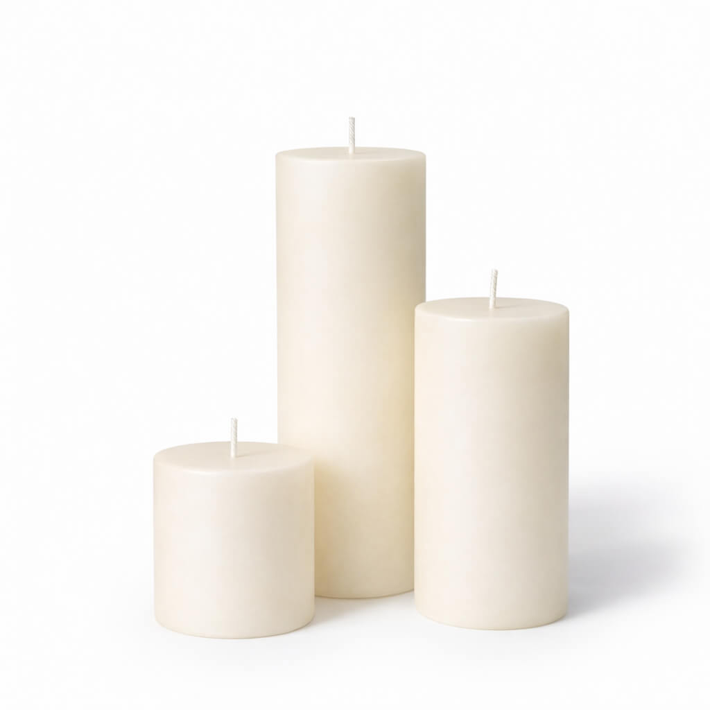 Richland Pillar Candles 3"x3", 3"x6" & 3"x9" Light Ivory Set of 36