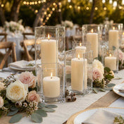 Richland Pillar Candle 9" & Eastland Square Holder 12" Set of 12 - Ivory - thumbnail number 3