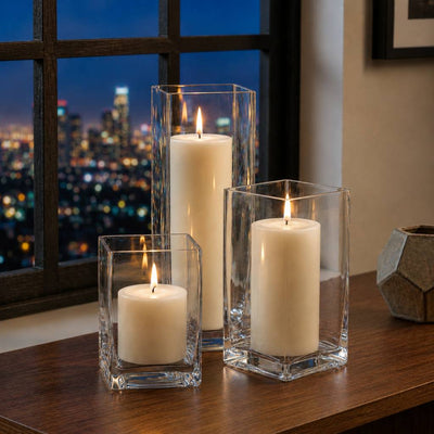Richland Pillar Candle 9" & Eastland Square Holder 12" Set of 12 - Ivory - thumbnail number 7