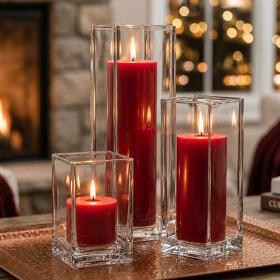Richland Pillar Candle 3" & Eastland Square Holder 6" Set of 12 - Red - thumbnail number 7