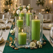 Richland Pillar Candle 9" & Eastland Square Holder 12" Set of 12 - Green - thumbnail number 5