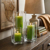 Richland Pillar Candle 9" & Eastland Square Holder 12" Set of 12 - Green - thumbnail number 7