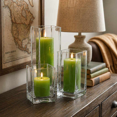 Richland Pillar Candle 9" & Eastland Square Holder 12" Set of 12 - Green - thumbnail number 7