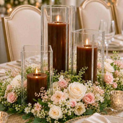 Richland Pillar Candle 3" & Eastland Square Holder 6" Set of 12 - Brown - thumbnail number 3
