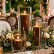 Richland Pillar Candle 3" & Eastland Square Holder 6" Set of 12 - Brown - thumbnail number 4