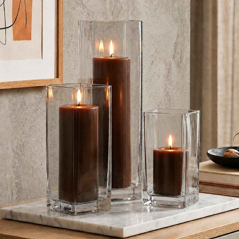Richland Pillar Candle 3" & Eastland Square Holder 6" Set of 12 - Brown - thumbnail number 6