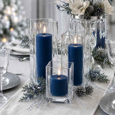 Richland Pillar Candle 3" & Eastland Square Holder 6" Set of 12 - Navy Blue - thumbnail number 3