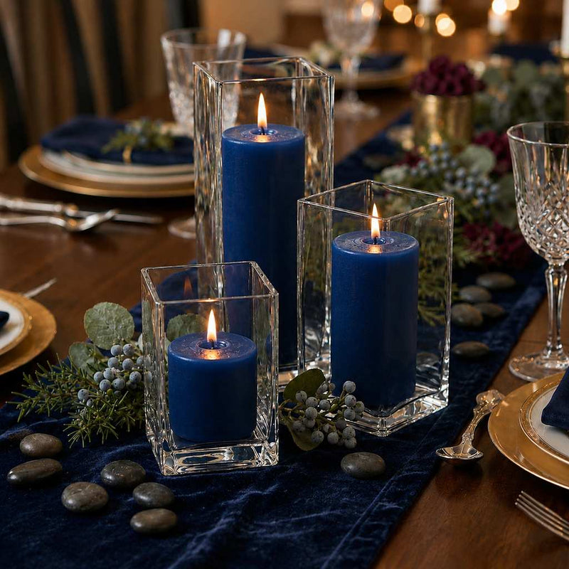 Richland Pillar Candle 3" & Eastland Square Holder 6" Set of 12 - Navy Blue - thumbnail number 4