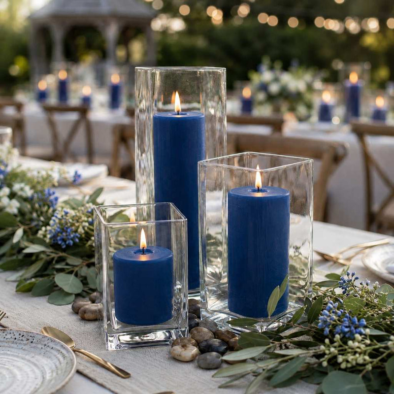 Richland Pillar Candle 3" & Eastland Square Holder 6" Set of 12 - Navy Blue - thumbnail number 5