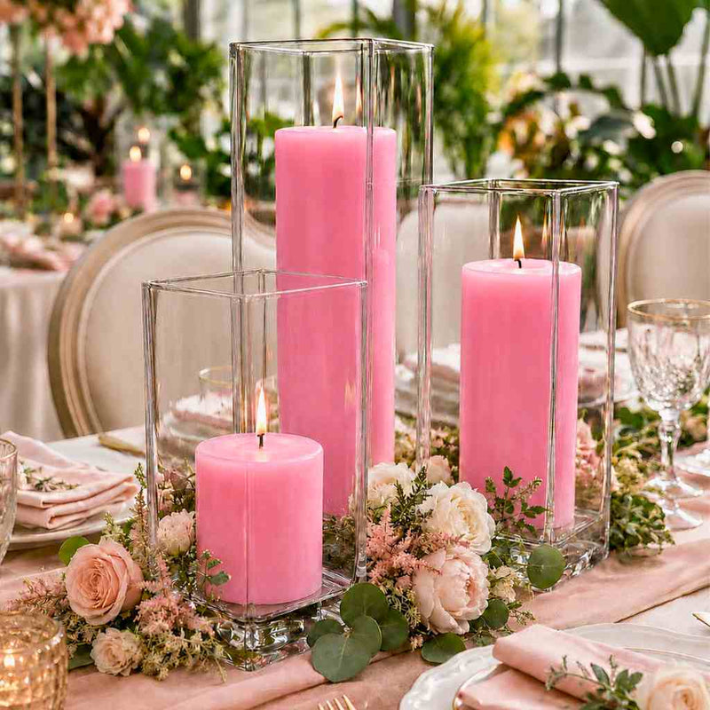Richland Pillar Candle 3" & Eastland Square Holder 6" Set of 12 - Pink - thumbnail number 3