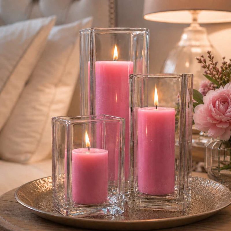 Richland Pillar Candle 3" & Eastland Square Holder 6" Set of 12 - Pink - thumbnail number 6
