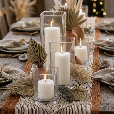 Richland Pillar Candle 3" & Eastland Square Holder 6" Set of 12 - Light Ivory - thumbnail number 5