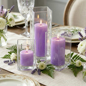 Richland Pillar Candle 9" & Eastland Square Holder 12" Set of 12 - Lavender - thumbnail number 3