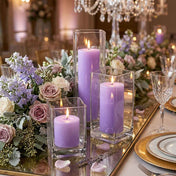 Richland Pillar Candle 9" & Eastland Square Holder 12" Set of 12 - Lavender - thumbnail number 4