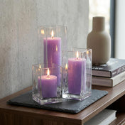 Richland Pillar Candle 9" & Eastland Square Holder 12" Set of 12 - Lavender - thumbnail number 6