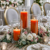 Richland Pillar Candle 9" & Eastland Square Holder 12" Set of 12 - Orange - thumbnail number 3