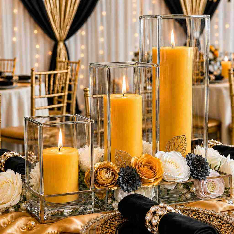 Richland Pillar Candle 9" & Eastland Square Holder 12" Set of 12 - Yellow - thumbnail number 4