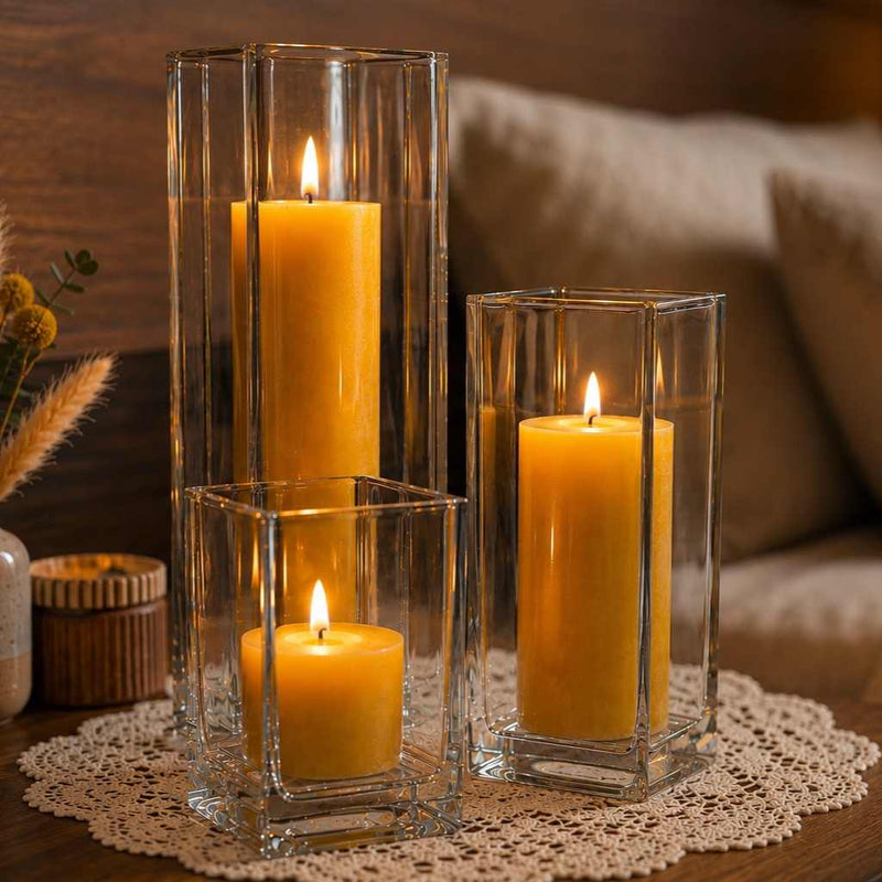 Richland Pillar Candle 9" & Eastland Square Holder 12" Set of 12 - Yellow - thumbnail number 6