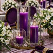 Richland Pillar Candle 9" & Eastland Square Holder 12" Set of 12 - Purple - thumbnail number 5