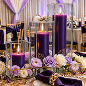 Richland Pillar Candle 9" & Eastland Square Holder 12" Set of 12 - Purple - thumbnail number 4
