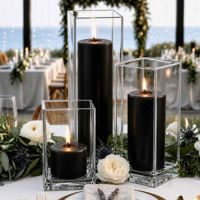 Richland Pillar Candle 9" & Eastland Square Holder 12" Set of 12 - Black - thumbnail number 3