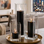 Richland Pillar Candle 9" & Eastland Square Holder 12" Set of 12 - Black - thumbnail number 6