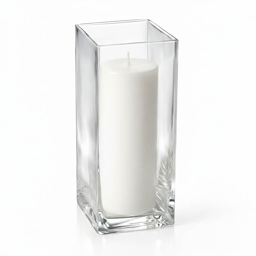 Richland Pillar Candle 9" & Eastland Square Holder 12" Set of 12 (Choose your color)