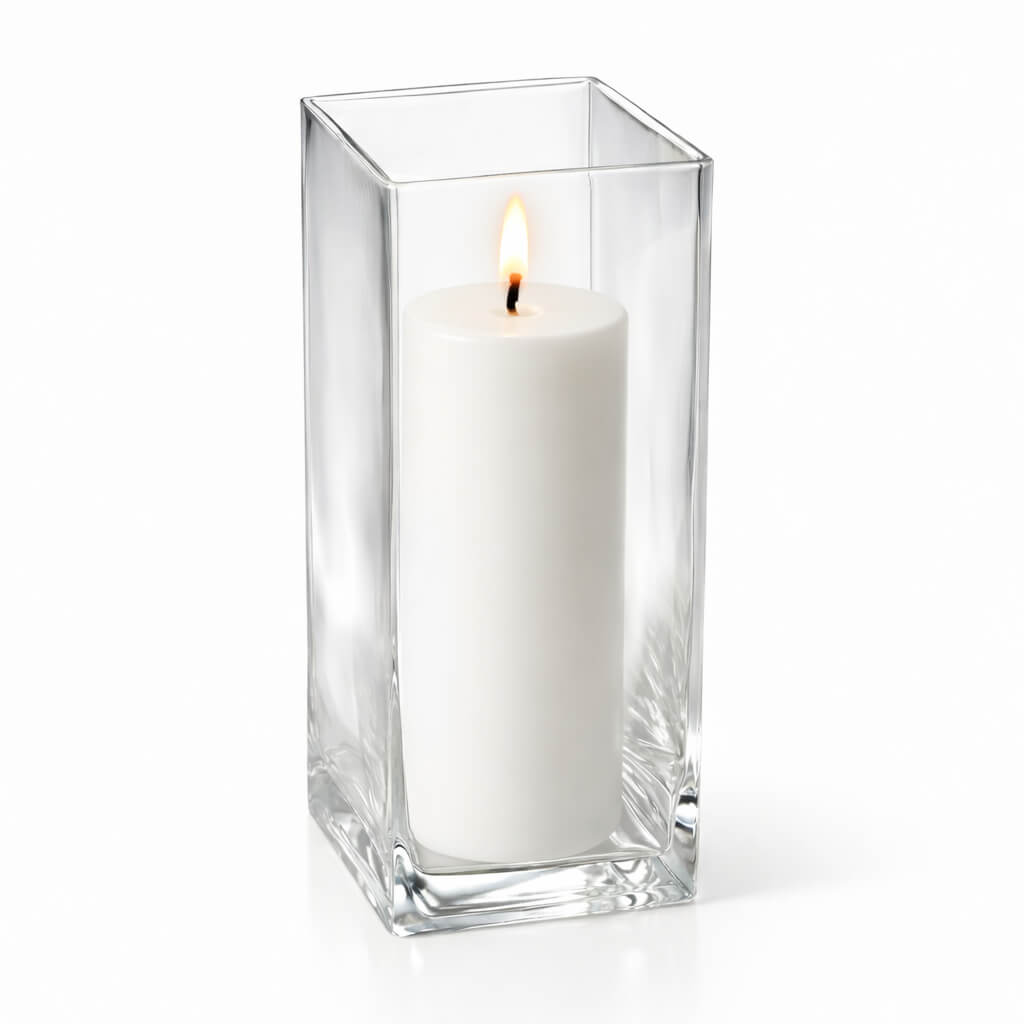 Richland Pillar Candle 9" & Eastland Square Holder 12" Set of 12 (Choose your color)