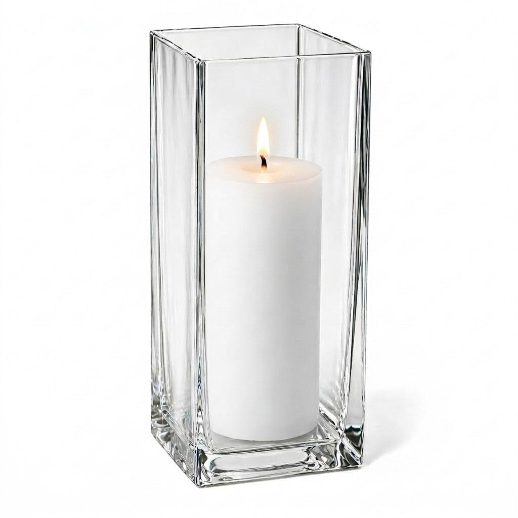 Richland Pillar Candle 9" & Eastland Square Holder 12" Set of 12 (Choose your color)
