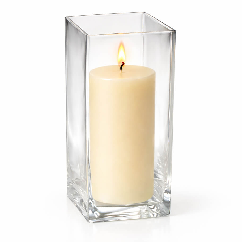Richland Pillar Candle 9" & Eastland Square Holder 12" Set of 12 (Choose your color)