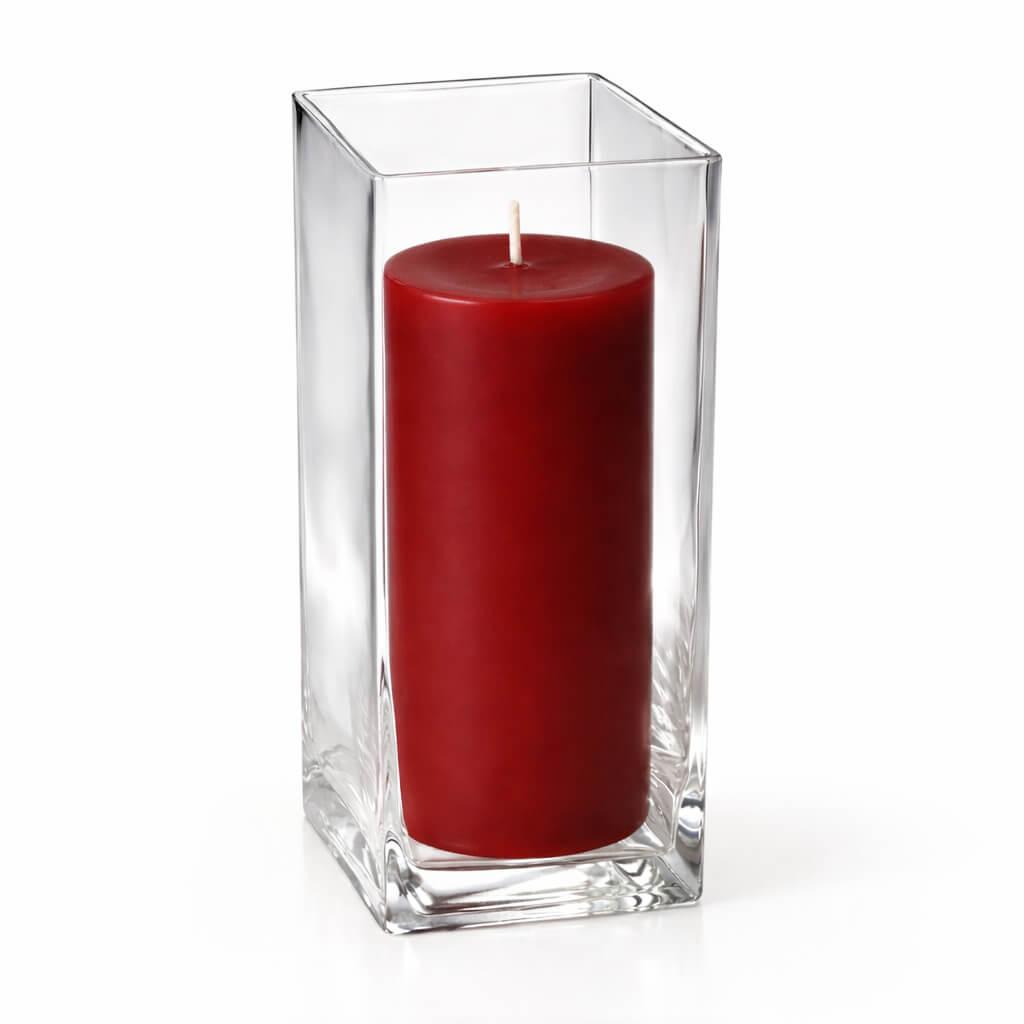 Richland Pillar Candle 9" & Eastland Square Holder 12" Set of 12 (Choose your color)