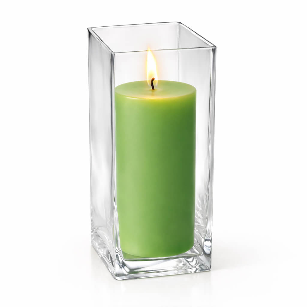 Richland Pillar Candle 9" & Eastland Square Holder 12" Set of 12 (Choose your color)