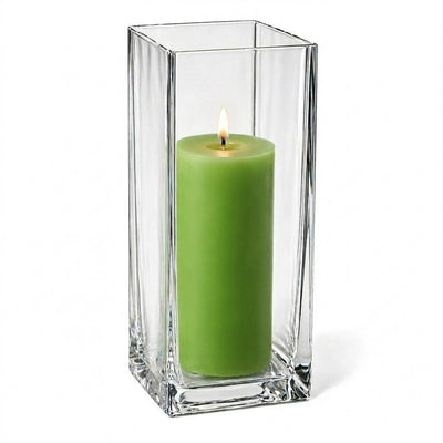 Richland Pillar Candle 9" & Eastland Square Holder 12" Set of 12 - Green - thumbnail number 2