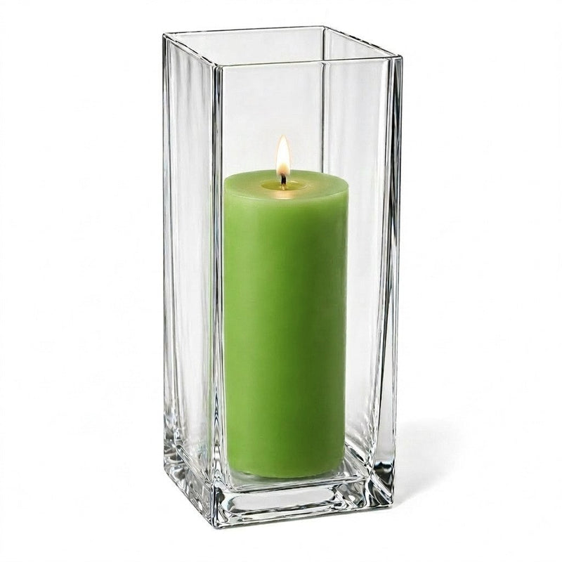 Richland Pillar Candle 9" & Eastland Square Holder 12" Set of 12 - Green - thumbnail number 2