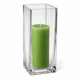 Richland Pillar Candle 9" & Eastland Square Holder 12" Set of 12 - Green
