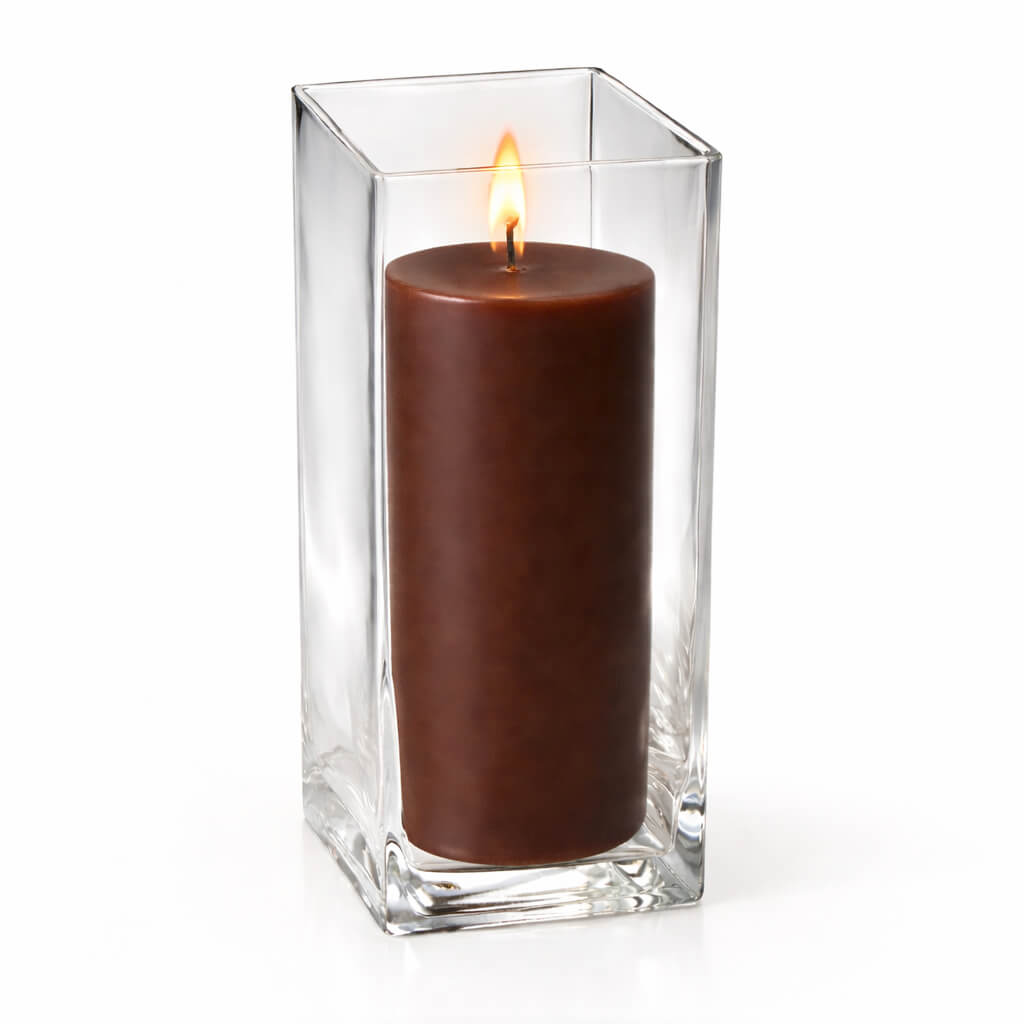 Richland Pillar Candle 9" & Eastland Square Holder 12" Set of 12 (Choose your color)