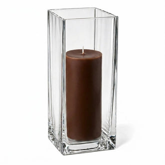 Richland Pillar Candle 9" & Eastland Square Holder 12" Set of 12 - Brown