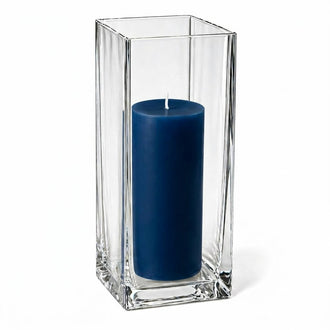 Richland Pillar Candle 9" & Eastland Square Holder 12" Set of 12 - Navy Blue